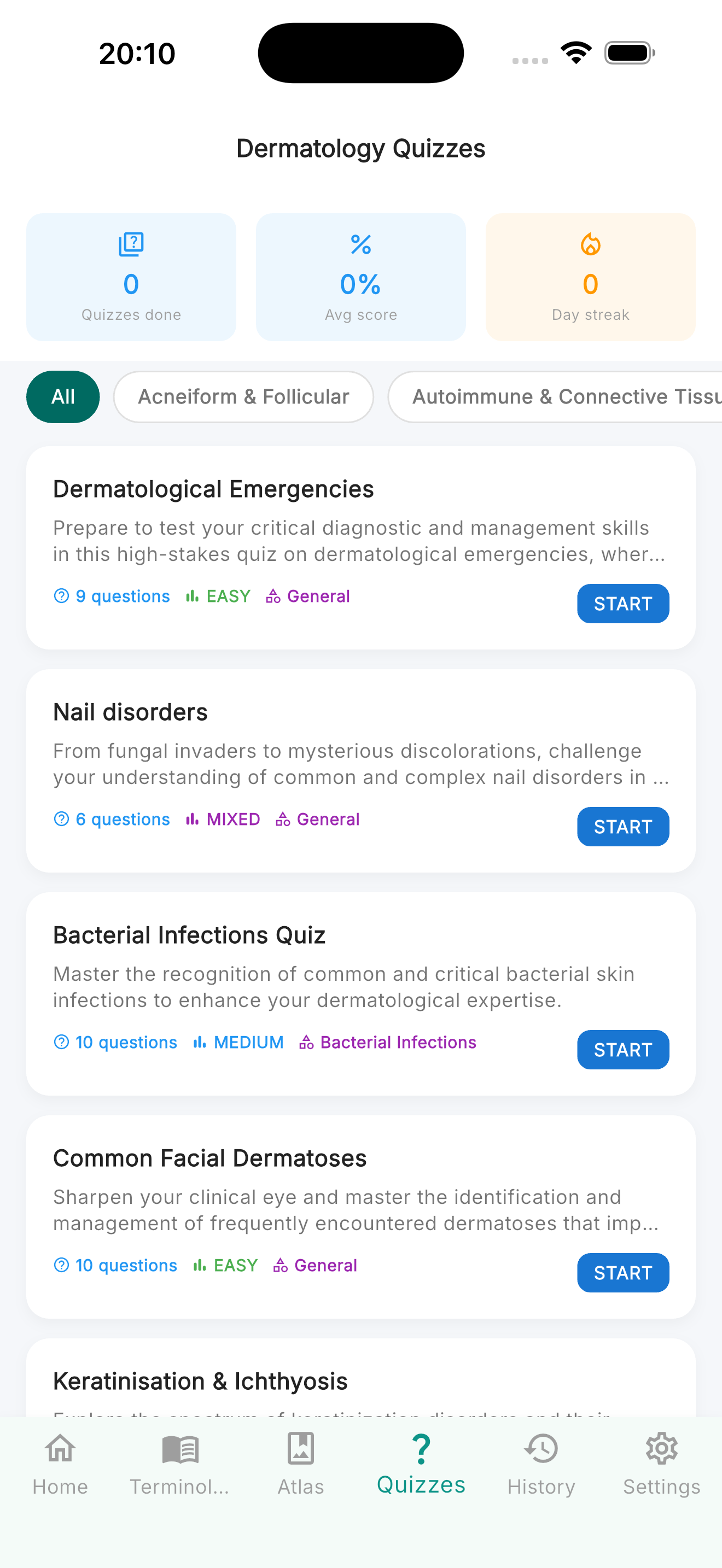 Dermatology quizzes lobby