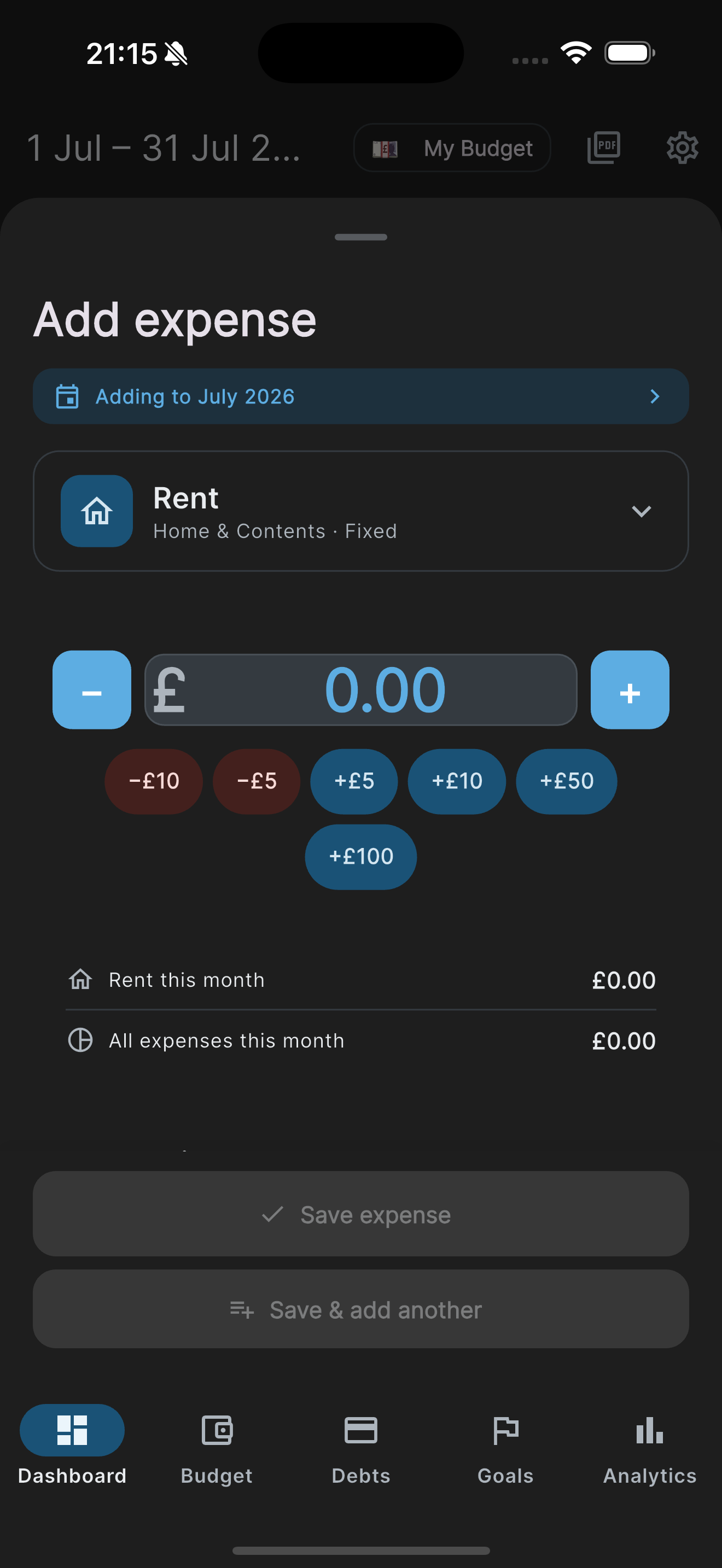 Add expenses sheet