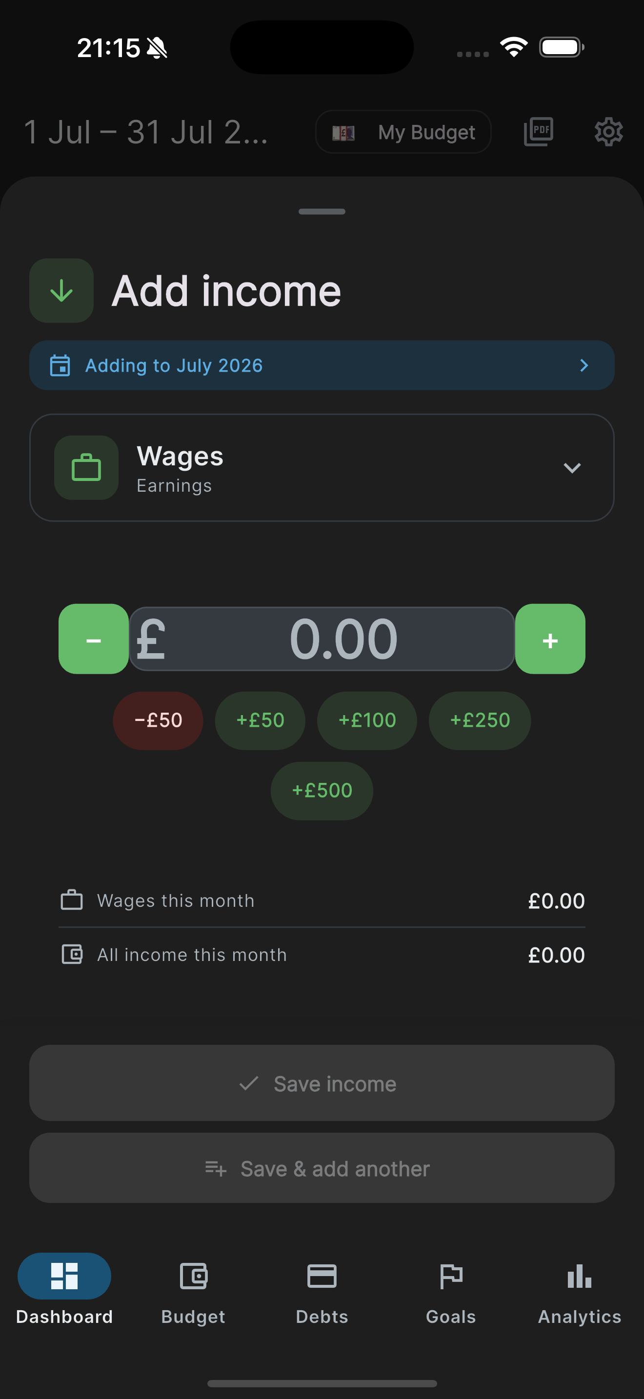 Add income sheet
