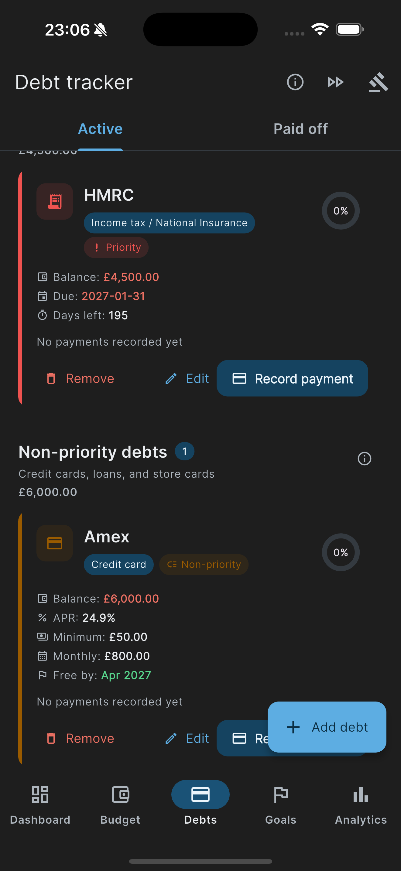 UK Budget Planner debt payoff strategies