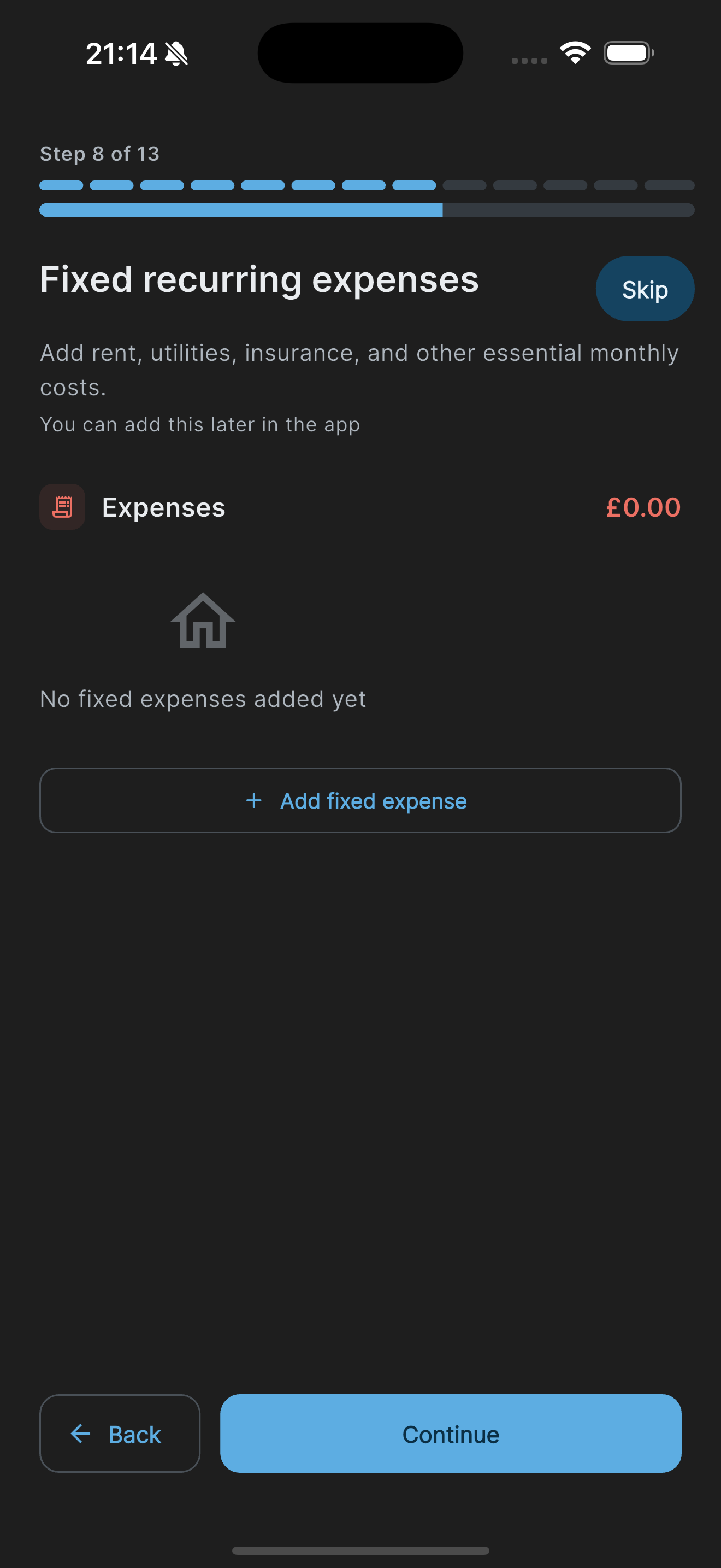 Onboarding fixed expenses step