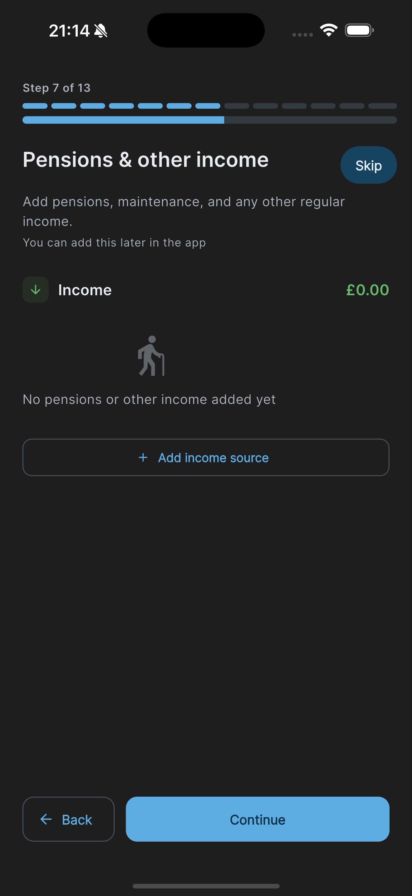 Onboarding pensions step