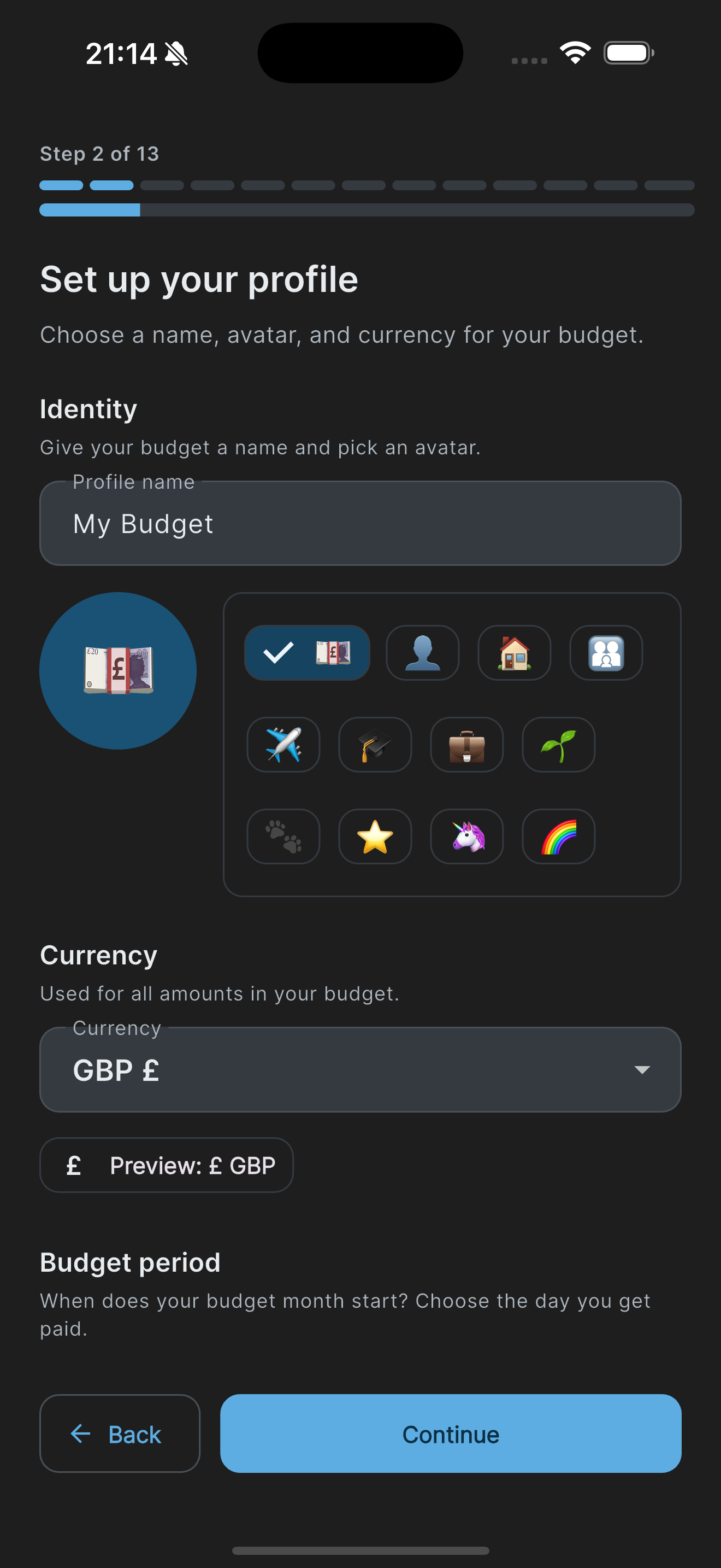 Onboarding profile setup