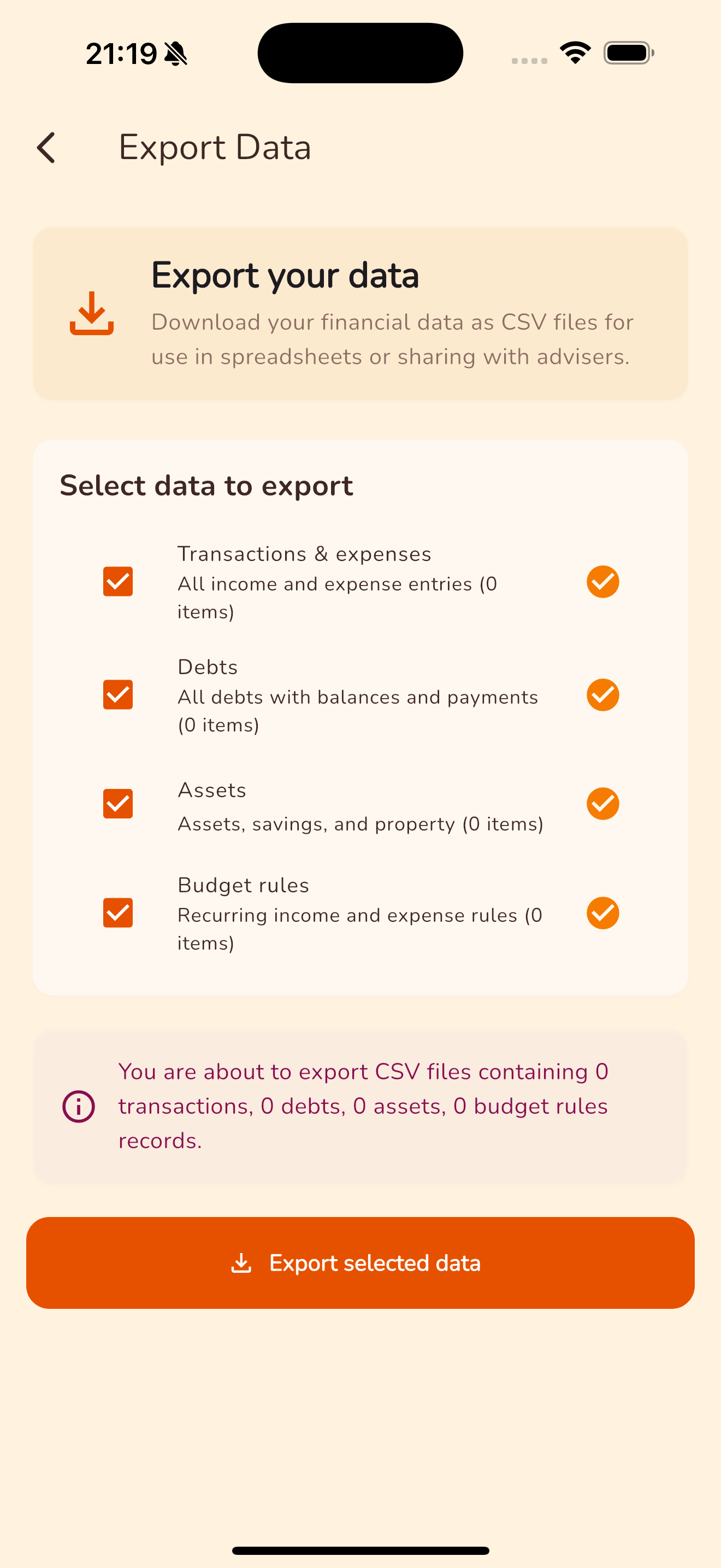 Export data