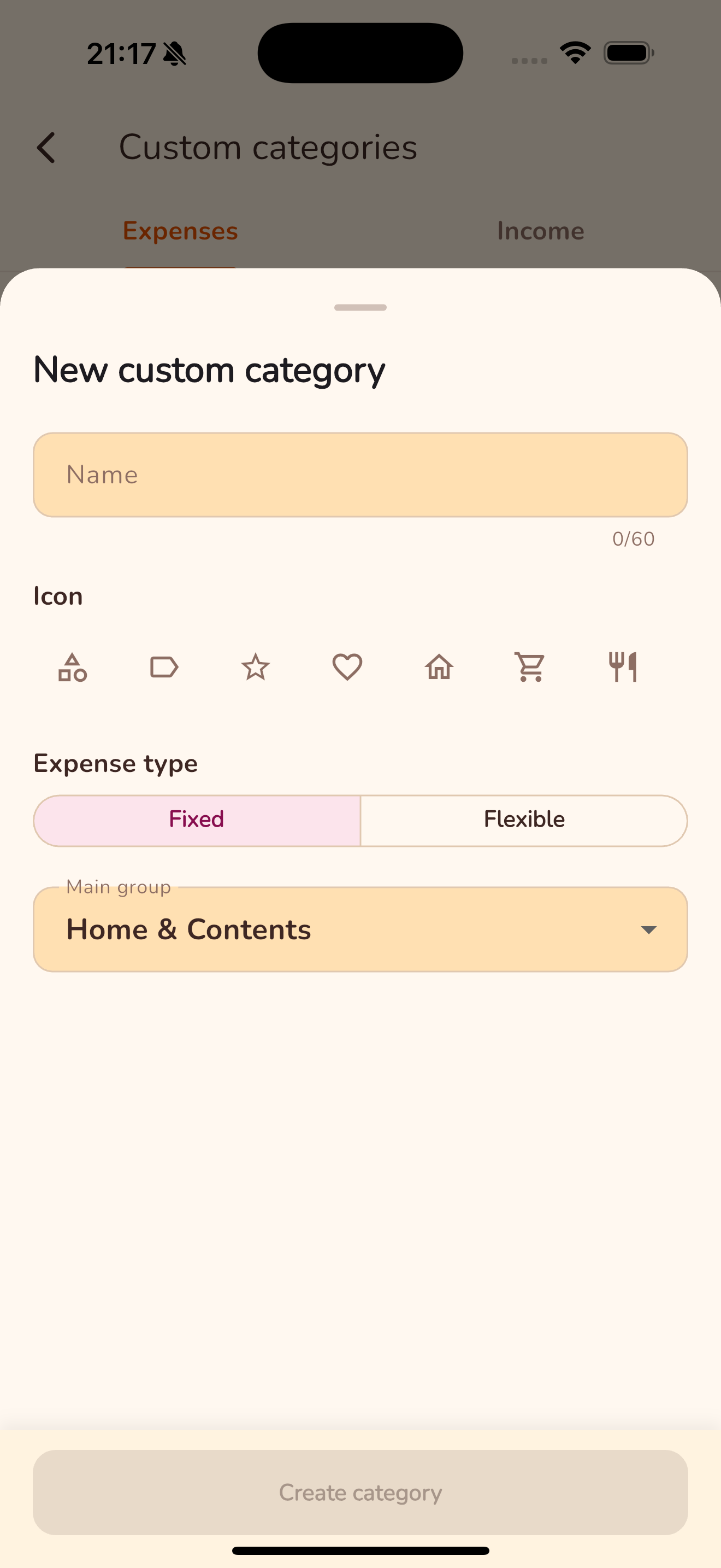 New custom category
