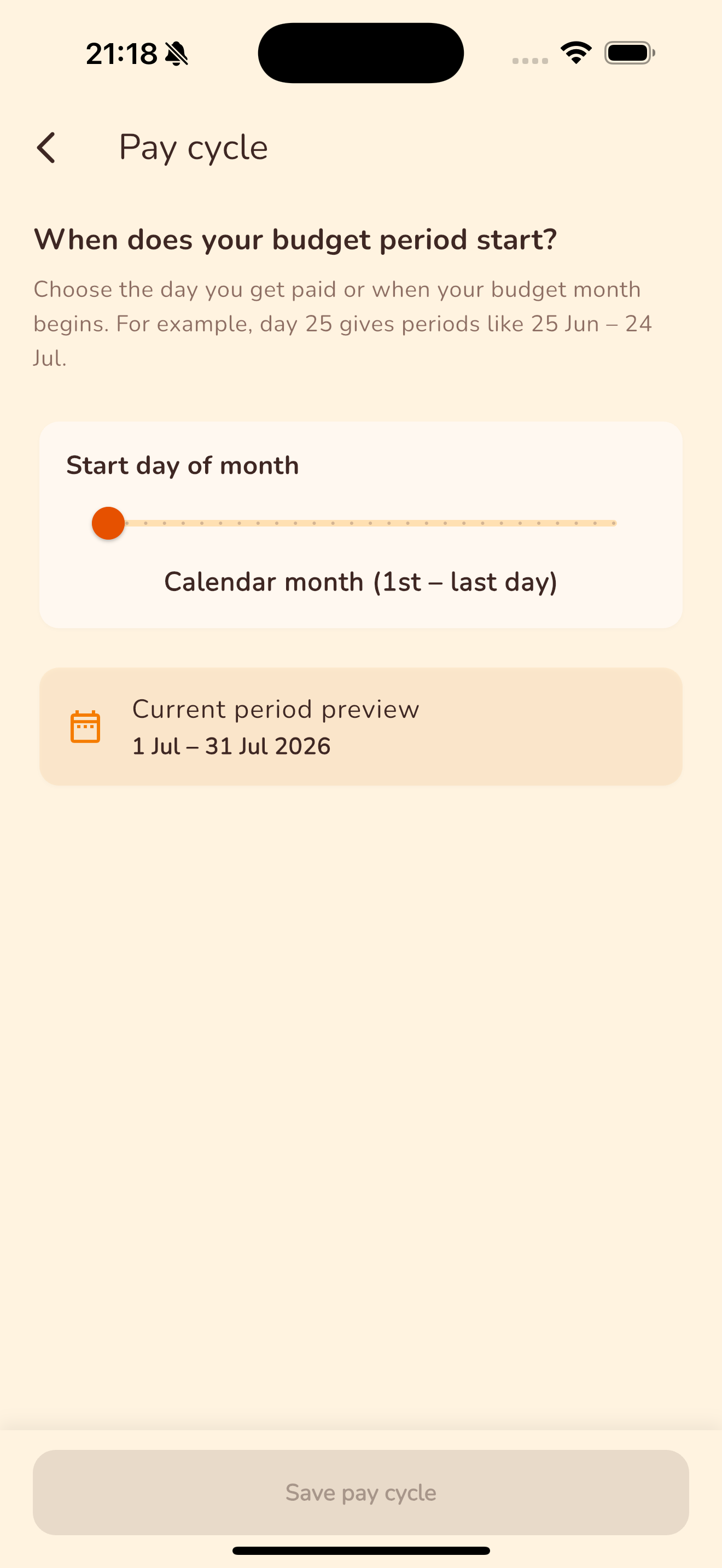 Pay cycle settings