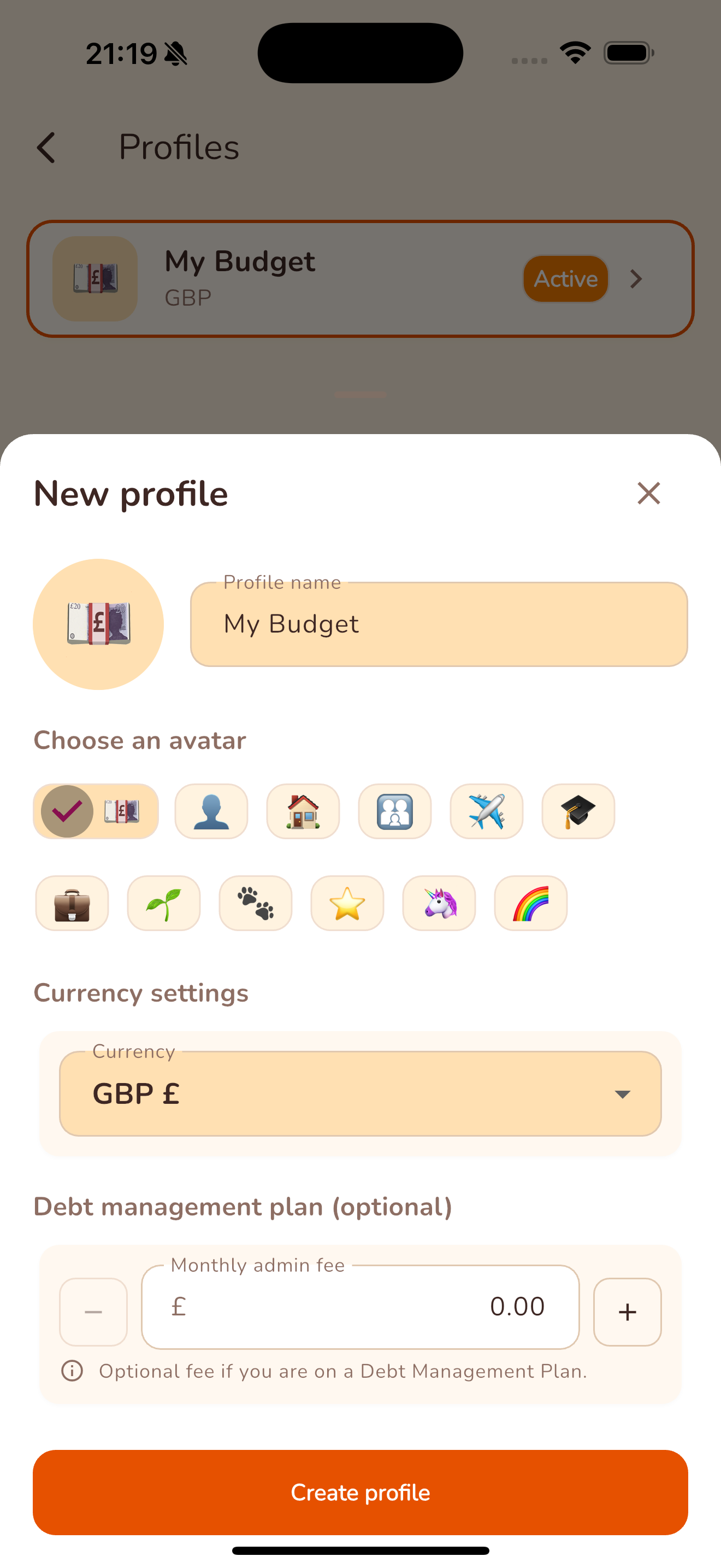 Profiles settings