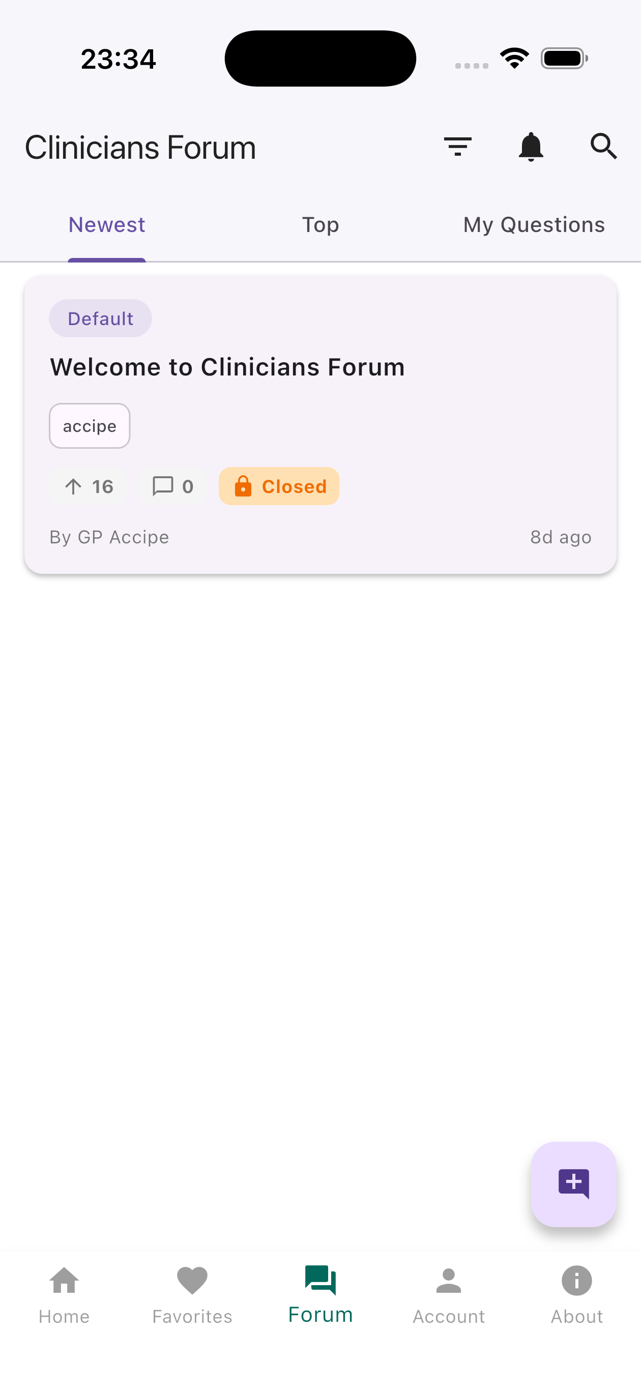Screenshot of Clinicians Forums