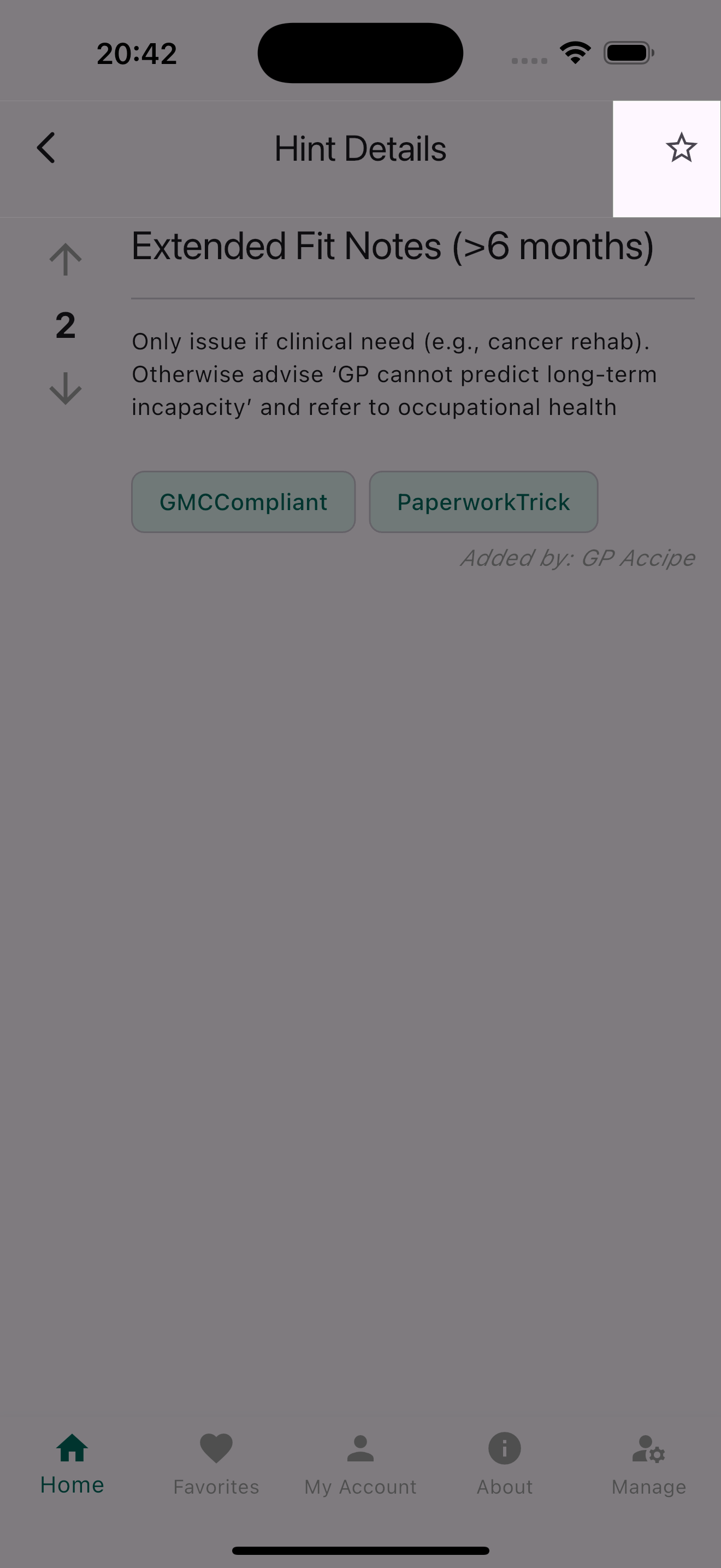 Add hint to favorites