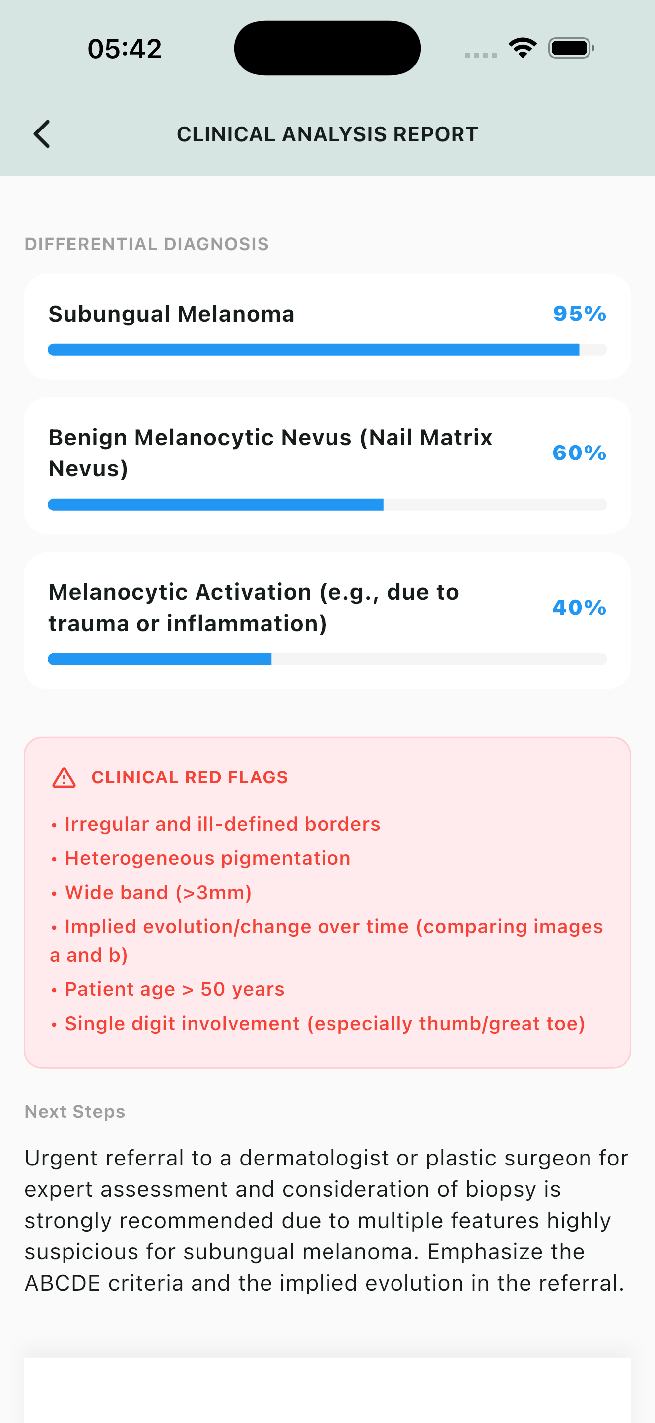 DermWizard AI Image Analysis Recommendations Screen