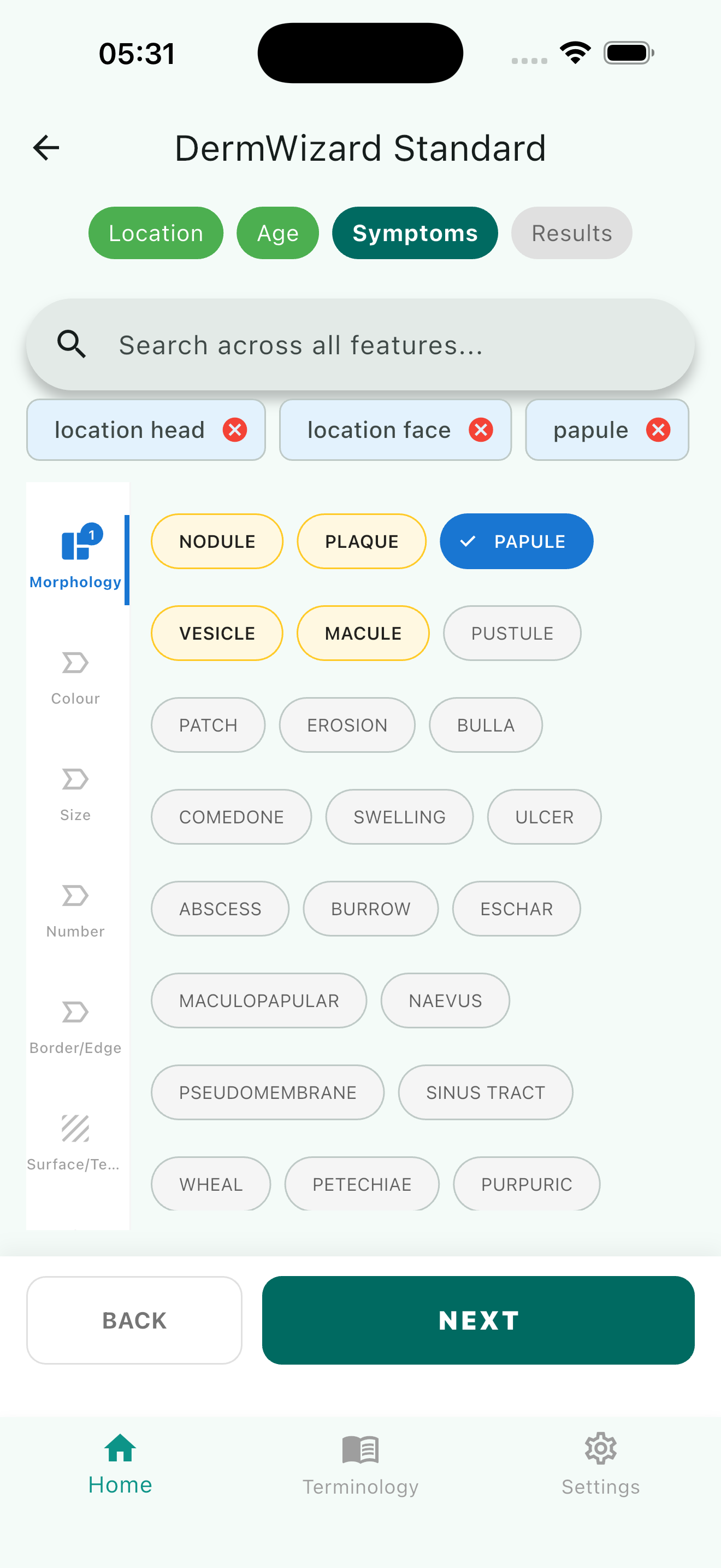 DermWizard Offline Mode Tags Selection Screen